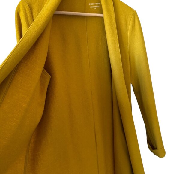 Eileen Fisher Sm Boiled Wool Cardigan Shawl Collar Open Front Pockets Mid Length - Picture 4 of 16